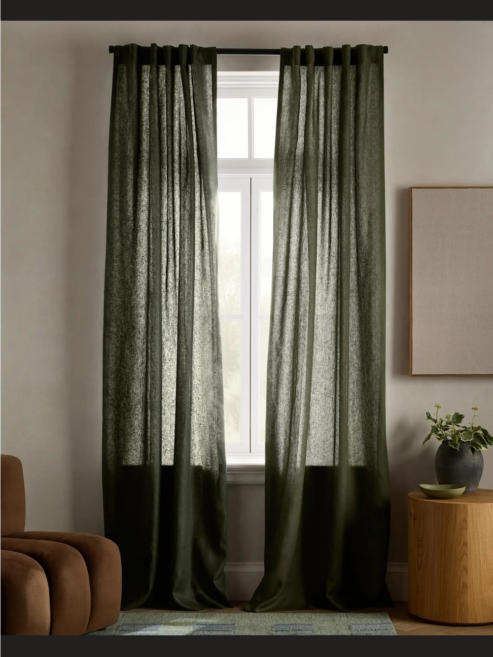 Quince Hunter Green European Linen Curtain Single Panel 48x84